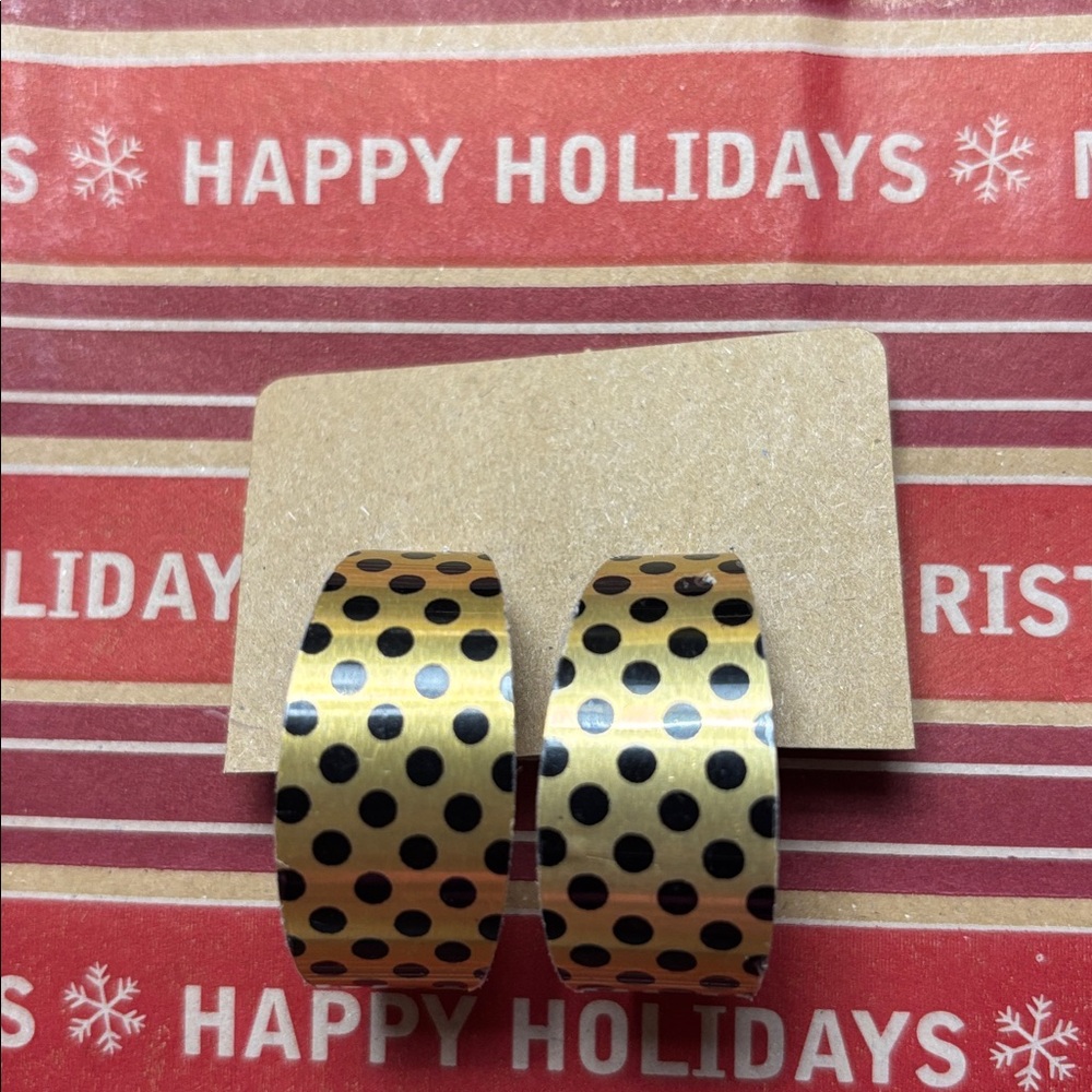 Black & Gold tone polka dot earrings PinUp Rockabilly Vintage Round Lightweight